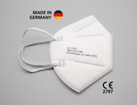 FFP2 Halbmaske, zertifiziert CE2797, hergestellt in Deutschland